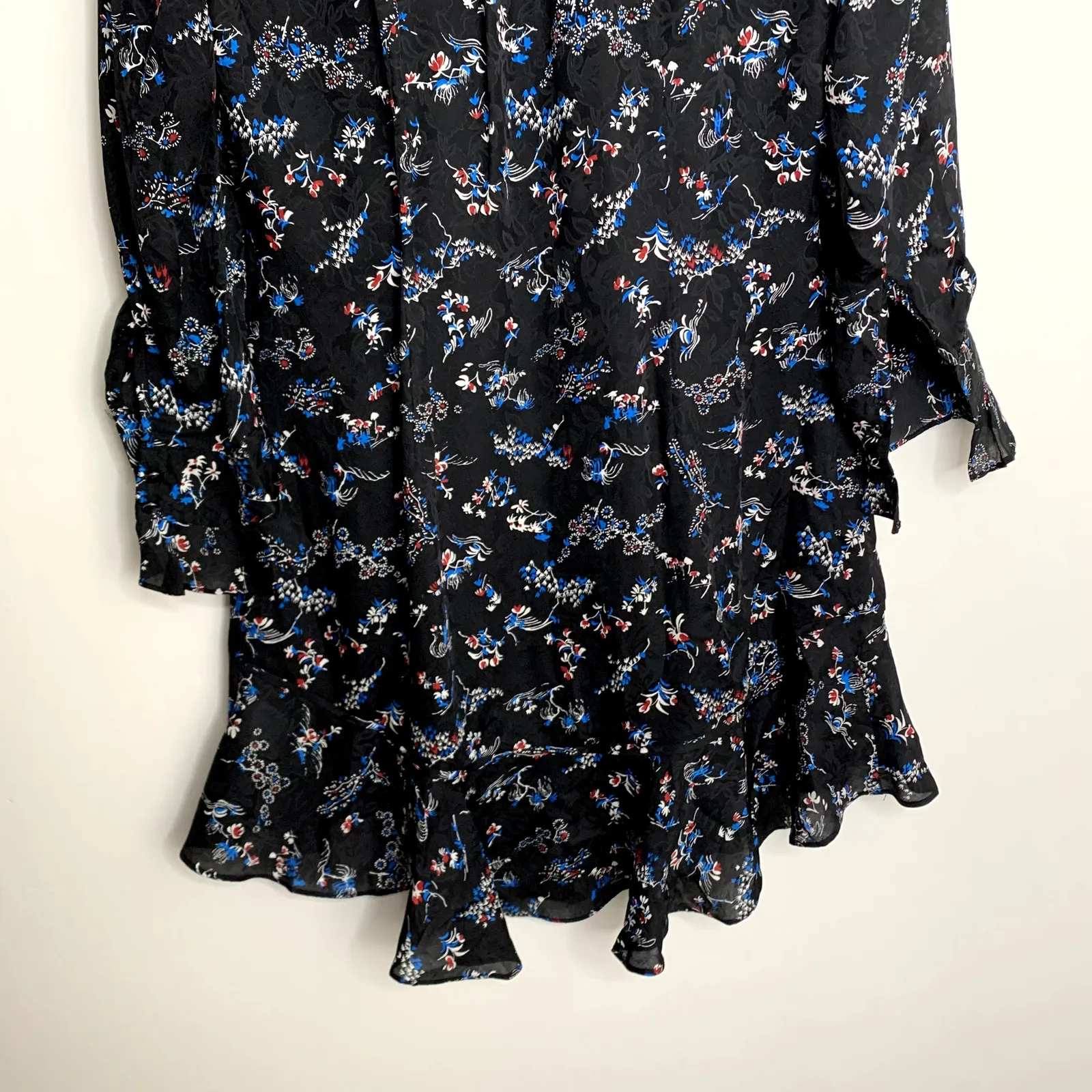 Veronica Beard Dress Preston Long Sleeve Ruffle Mini in Black Floral Size 12 - Image 8