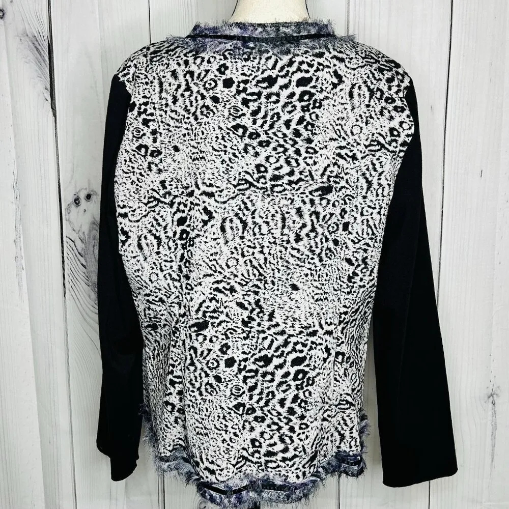 Chico's Women Leopard Black & Purple Open Front Long Sleeve Blazer Sz XL (3) - Image 9