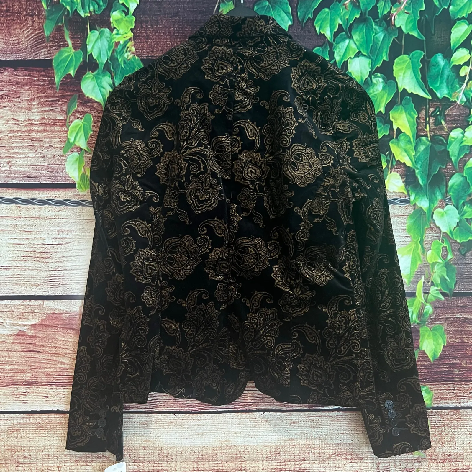 Lauren Ralph Lauren Stretch Velvet Floral Blazer 6 Jacket Black Gold $199 NYE - Image 4