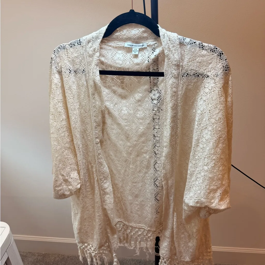 American Eagle Outfitters Cream Lace Cardigan - Image 6