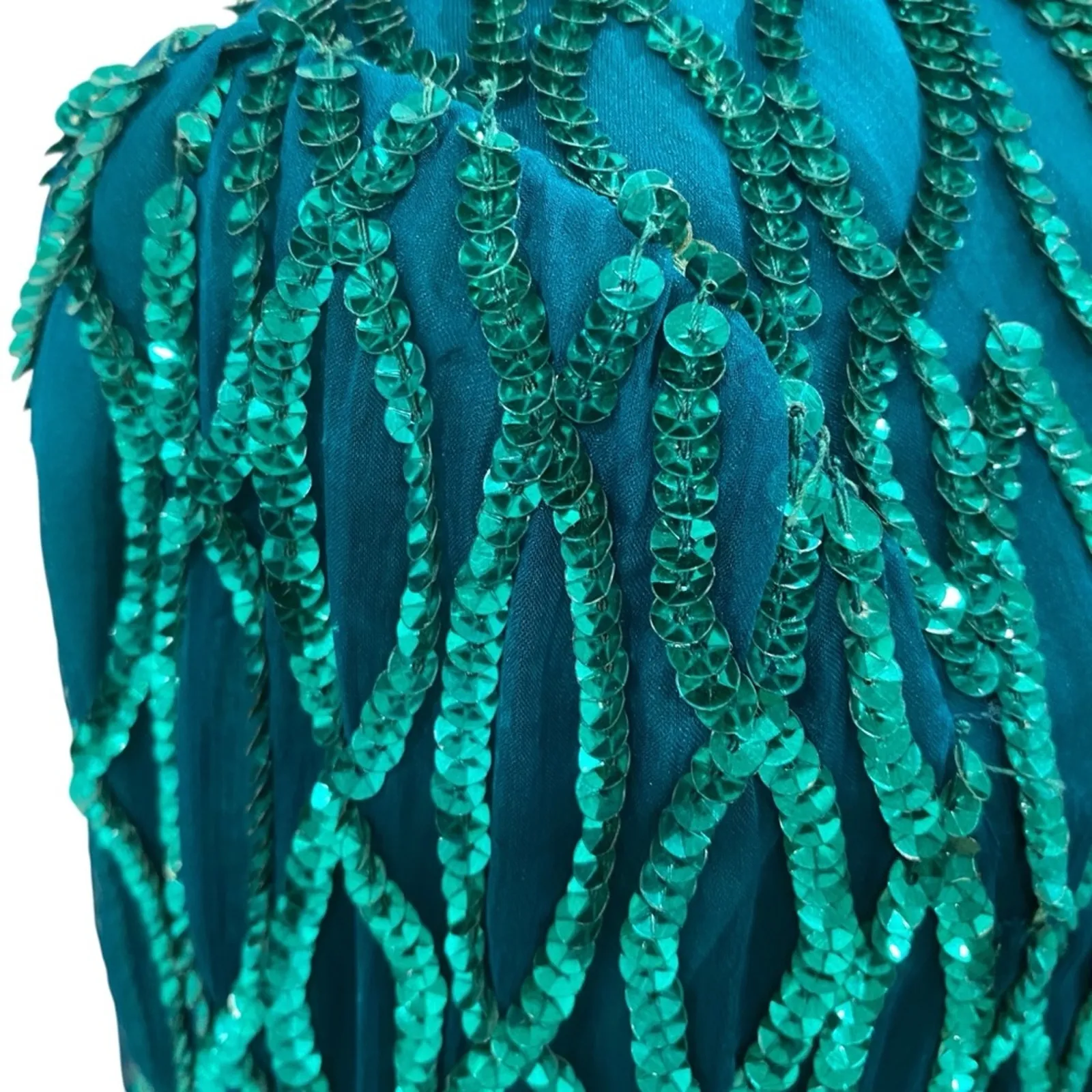 Vintage Womens Formal Dress Large Silk Sequin Long Maxi MCM Prom 20s Occasion Green Size M - Image 5