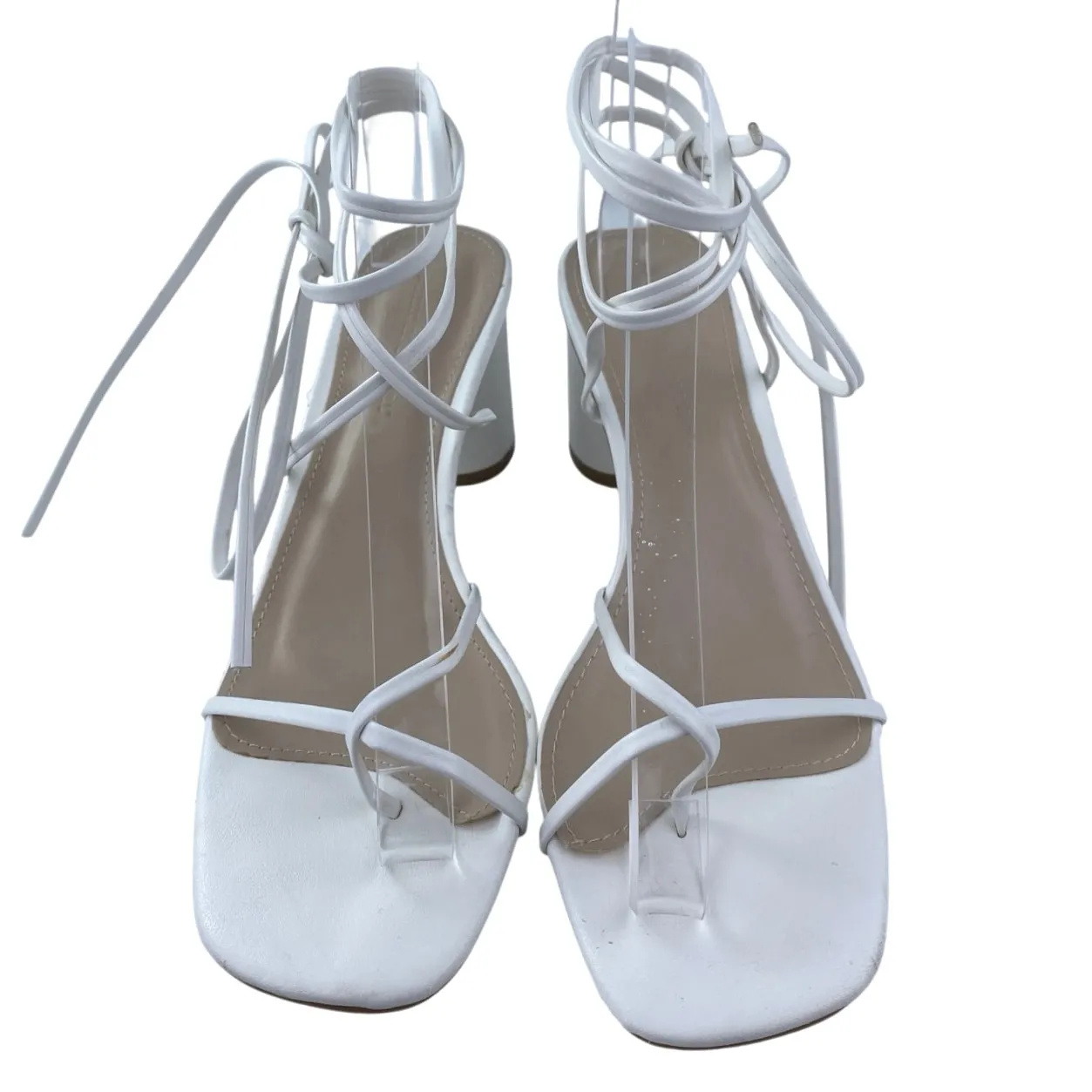 Princess Polly Women's White Lace Up Square Toe Strappy Block Heels Sandals Sz 9 - Image 2