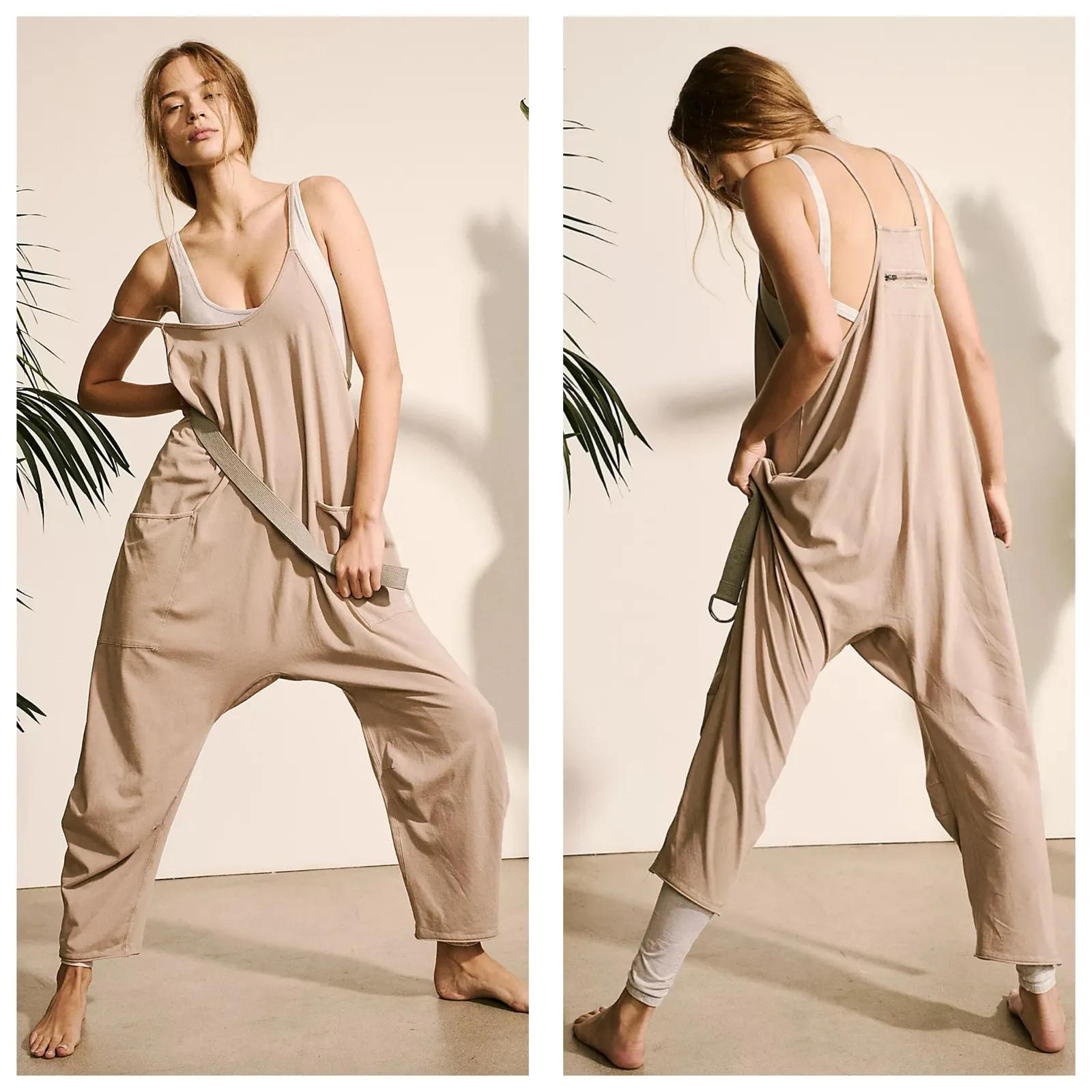 Free People Movement Hot Shot Onesie Size Small Tan Lagenlook Oversized Relaxed - Image 2