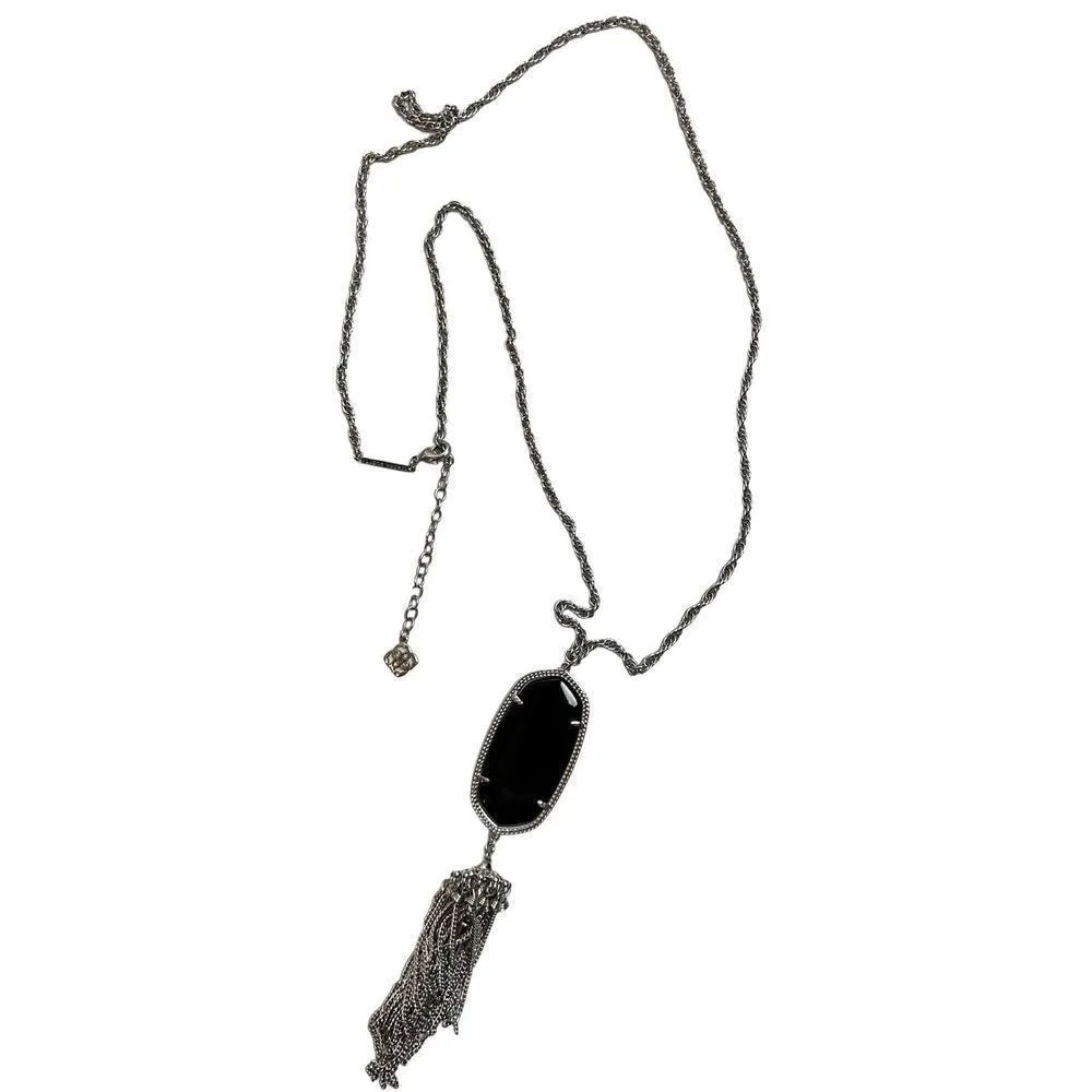 Kendra Scott Rayne Black Tassel Pendant Necklace Silver Tone & matching long sil - Image 2