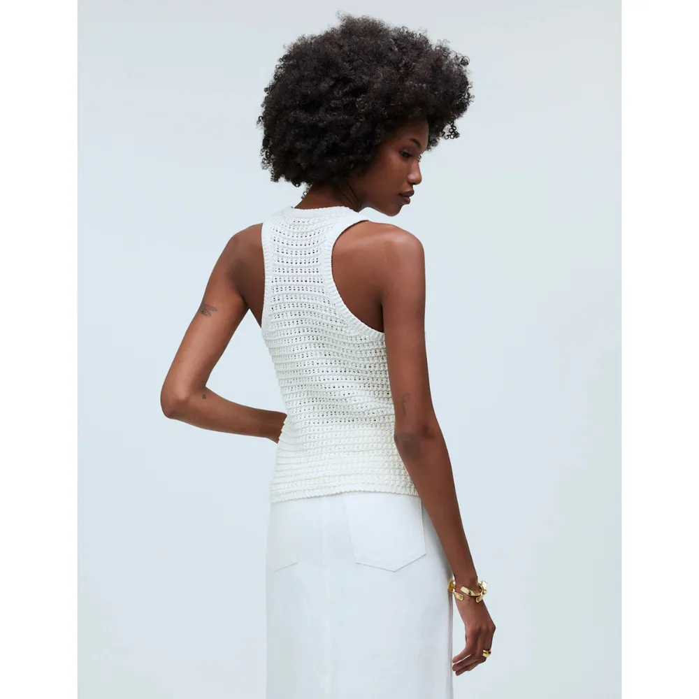 Madewell Crochet Knit Crewneck Sweater Tank Cotton Vest Bright Ivory XS NWT - Image 5