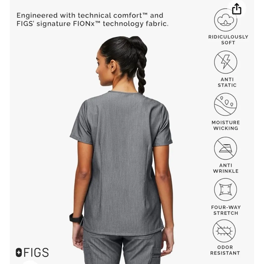 FIGS Casma Three Pocket Scrub Top in Grey Size Small - Image 2