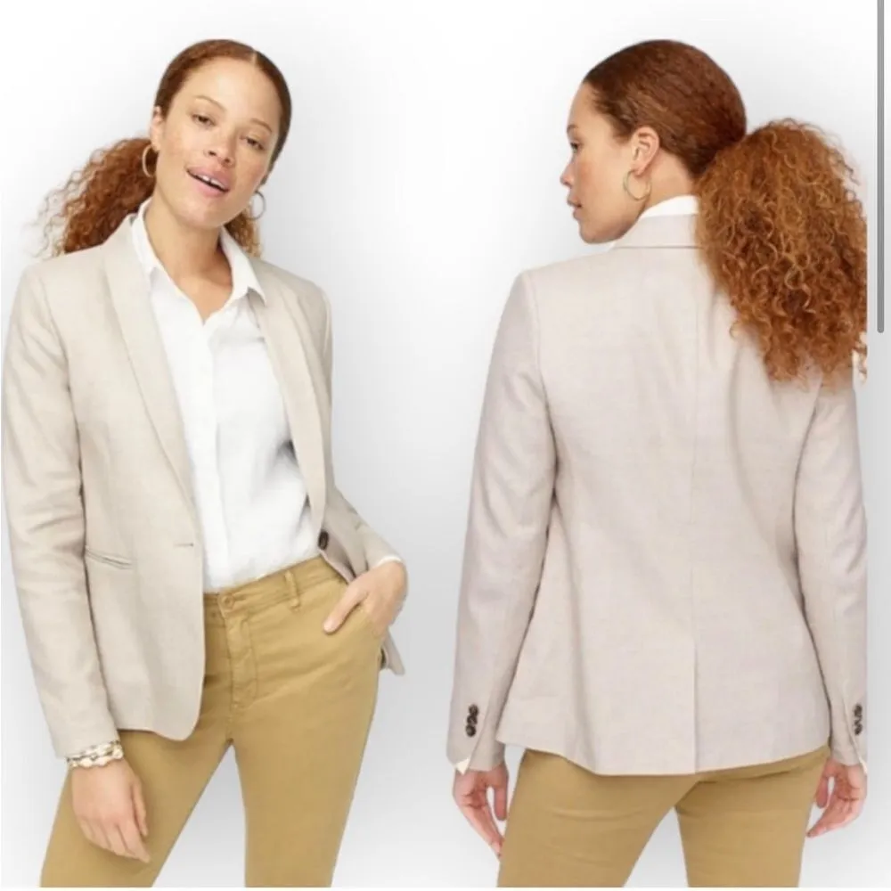 J.Crew Parke Linen Single Blazer Jacket in Natural Beige‎ Size 00 Style #H9710 - Image 2