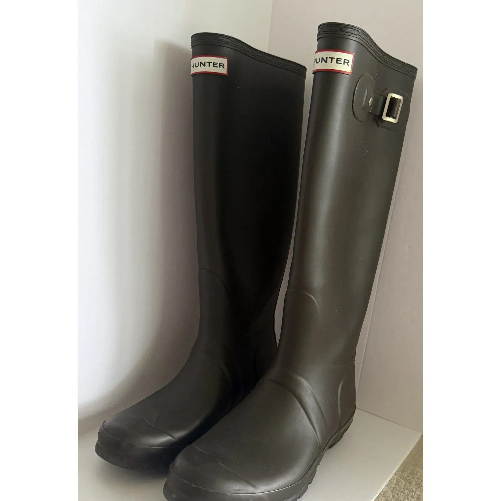 Hunter Gray Tall Rain Boots Waterproof Natural Rubber Classic Outdoor Wellies 8 - Image 6