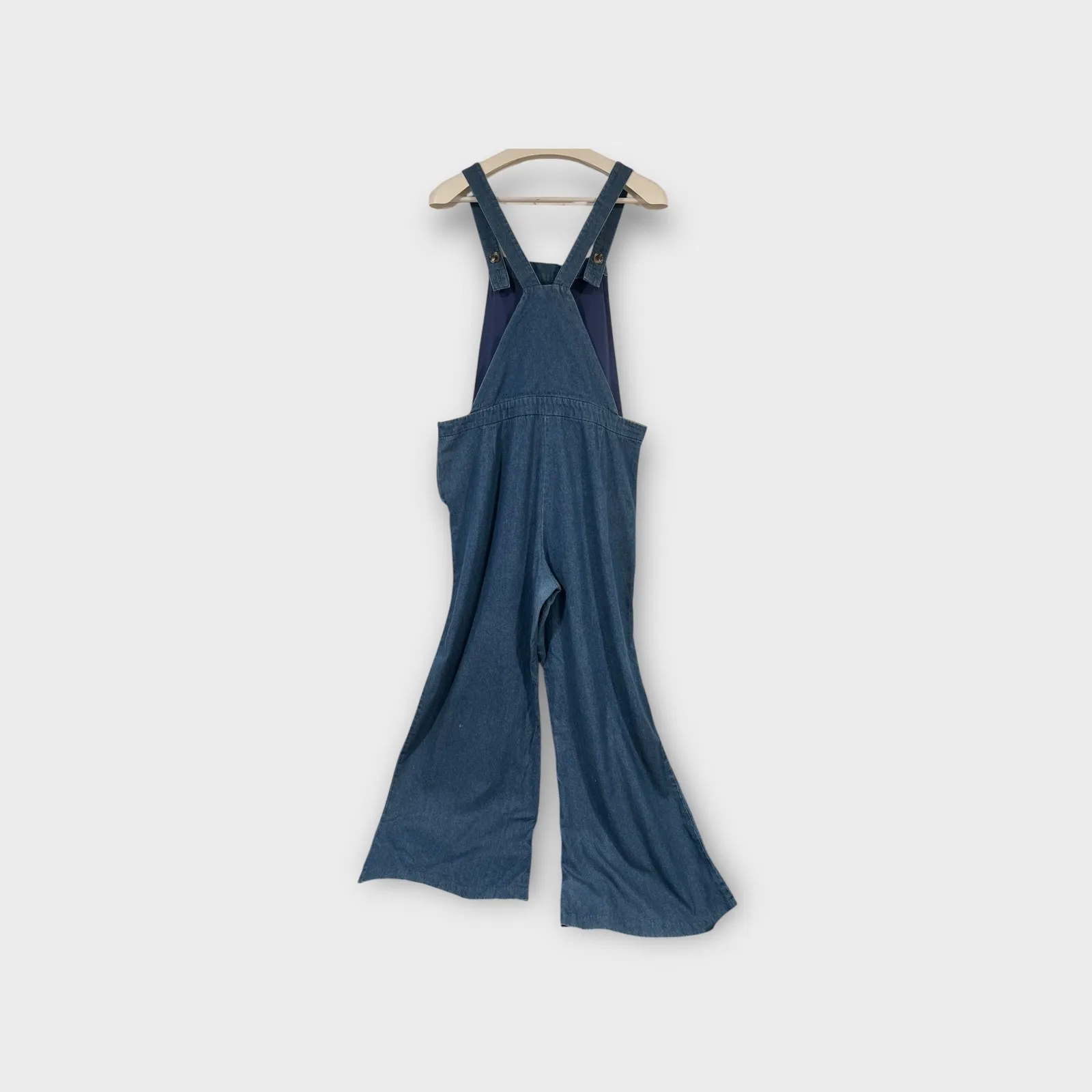 Women’s Boho Bib Chambray Cotton Wide-Leg Overalls Jumpsuit XL - Image 5