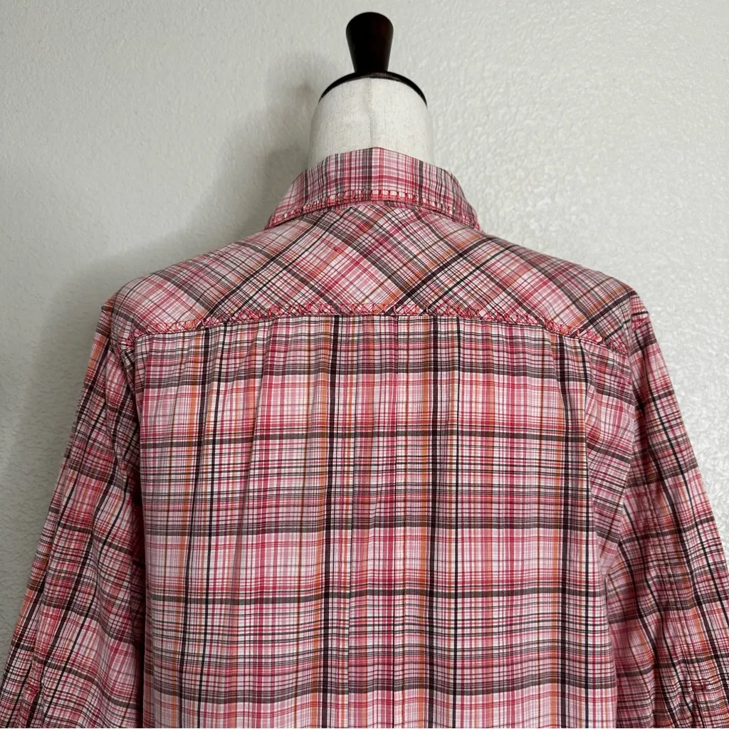 Woolrich  Pink Plaid Geranium 3/4 Sleeves Button Down Shirt, Size MP - Image 9