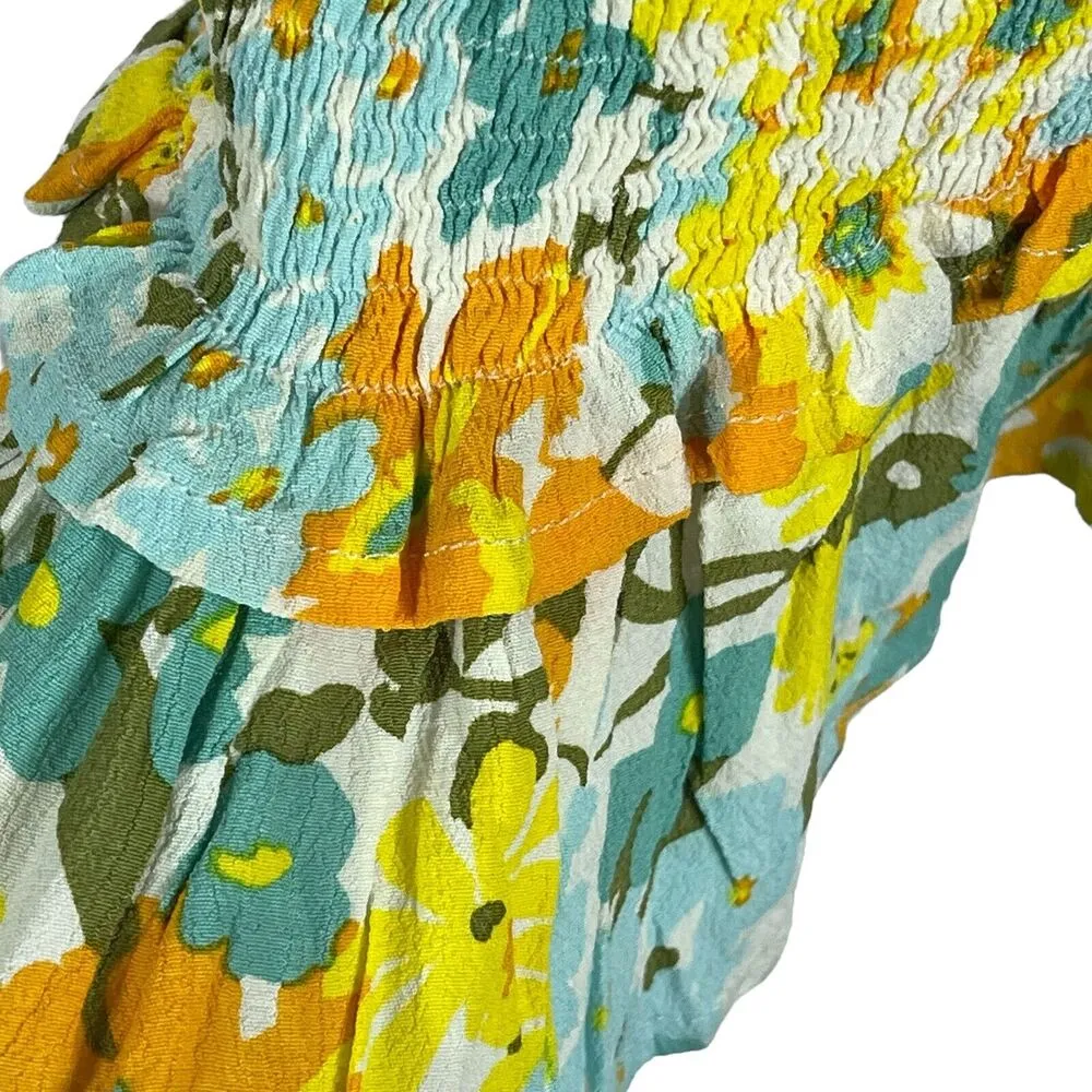 Faithfull The Brand SZ 4 Margherita Mini Dress Annina Floral V-Neck Smocked - Image 4