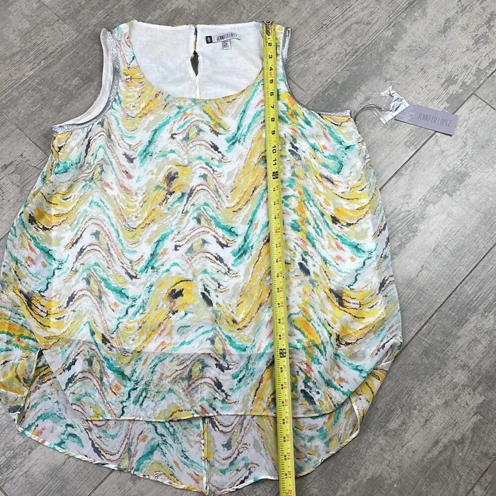 NWT. JENNIFER LOPEZ marble swirl metallic trim sleeveless top. Size 0X - Image 8