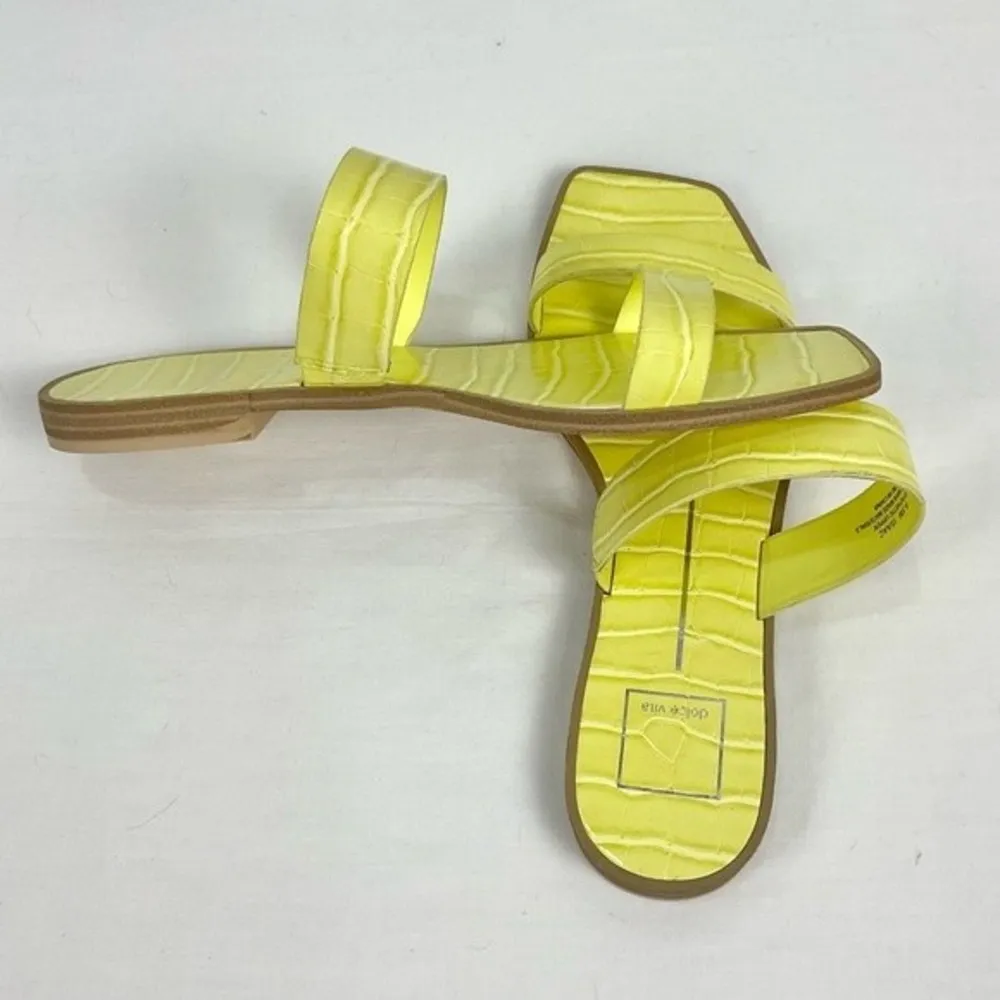 Dolce Vita Yellow Slide Sandal Isaac Flats Sz 9.5 Citron Croco Embossed - Image 9