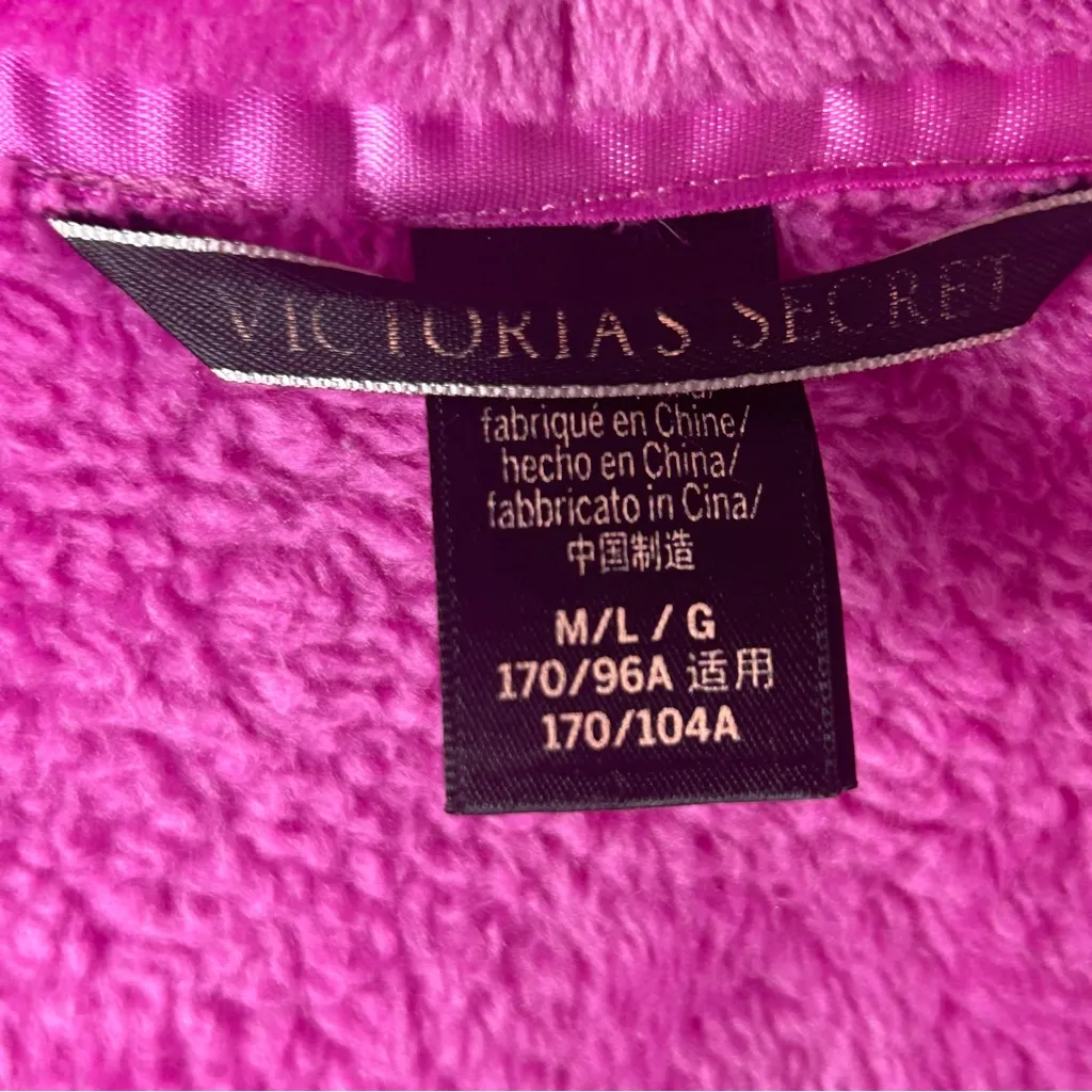 VICTORIA’S SECRET Fluffy Pink Plush Fleece VS Crest Front Tie Robe Size L - Image 9