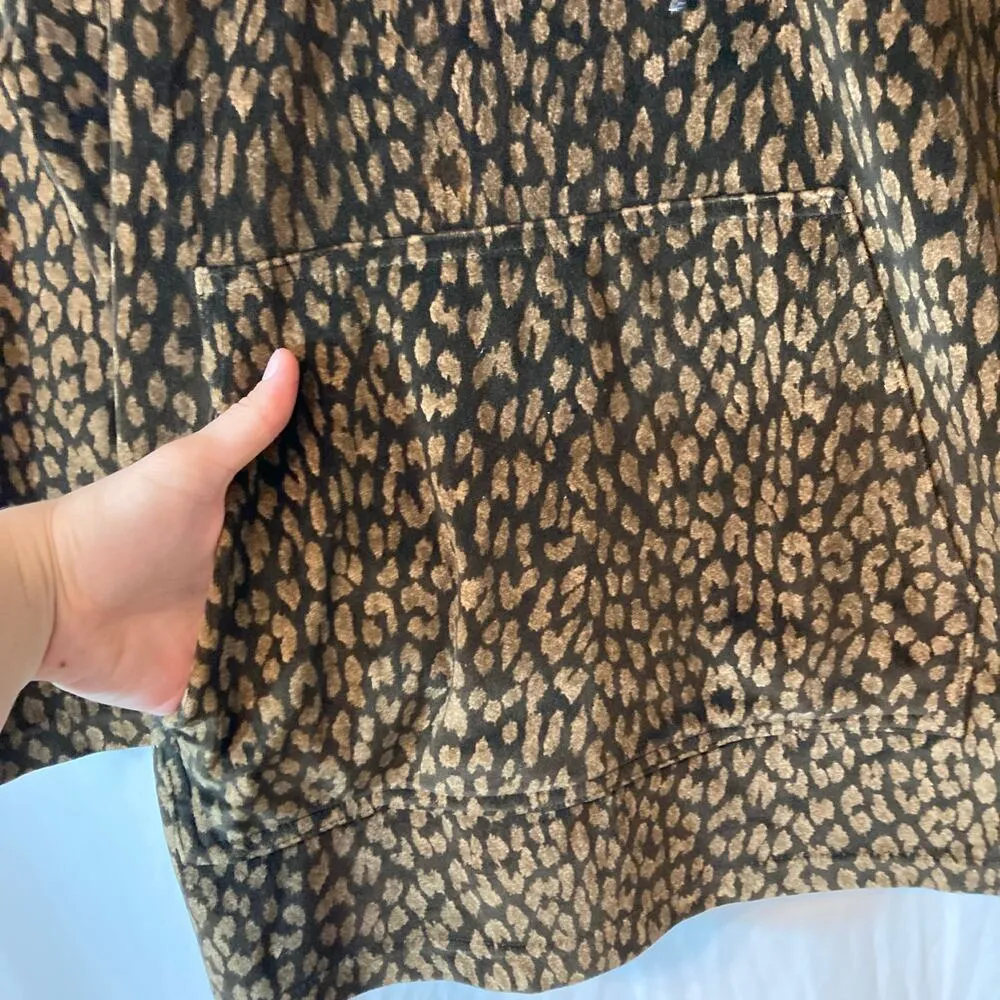 Jones New York Velour Brown Black Leopard Print Half Zip Hooded Long Sweatshirt - Image 4