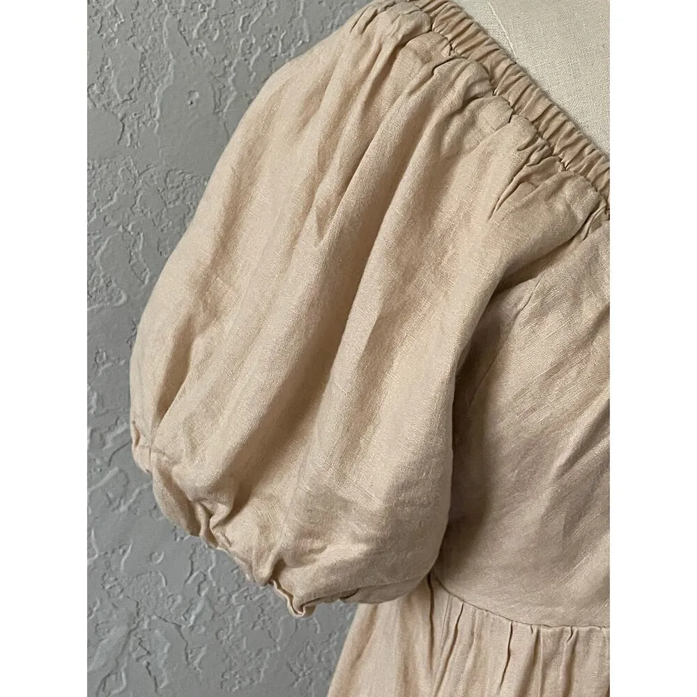 Lobo Rosa Tan Linen Long Maxi Off Shoulder Mimi Dress Size XS - Image 4