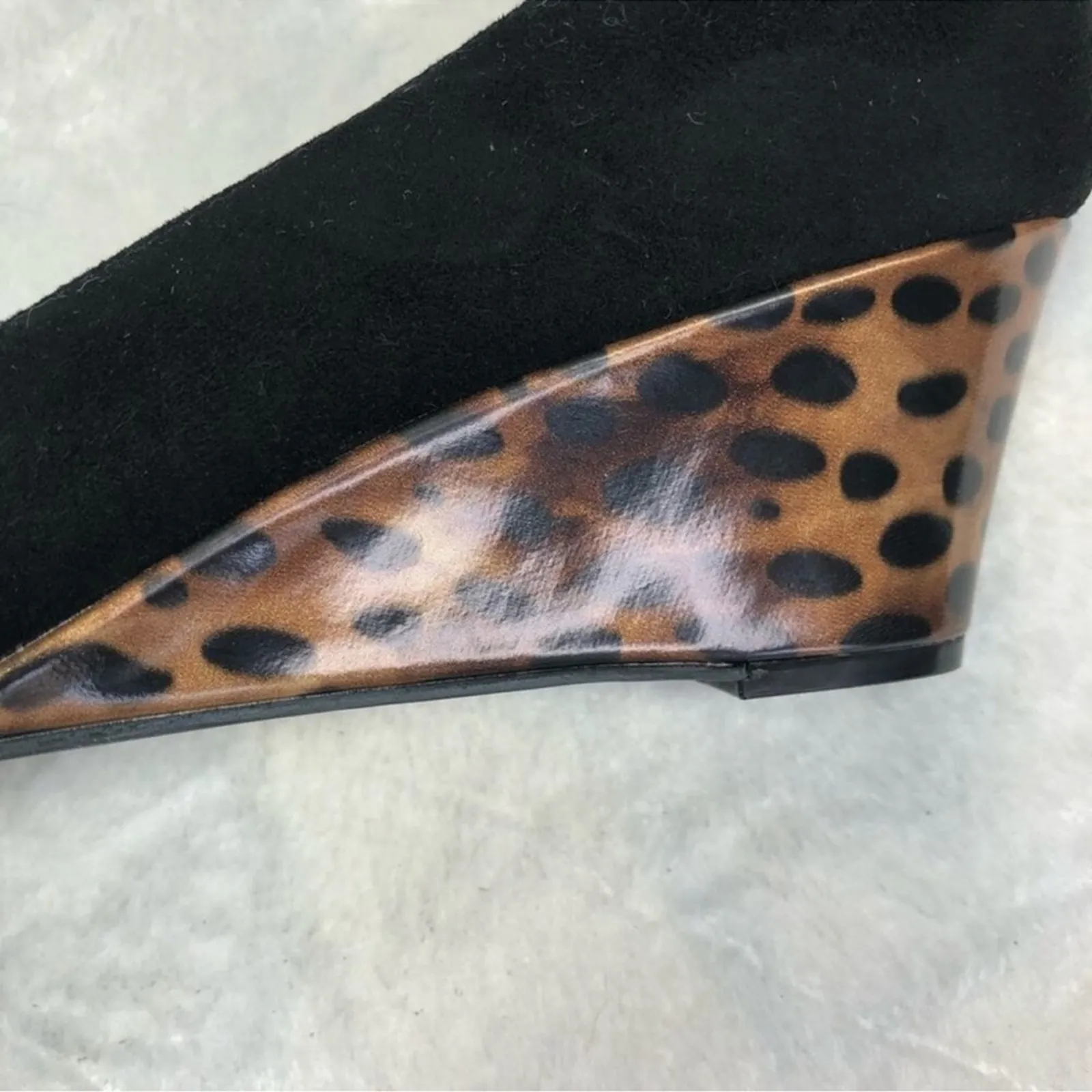 Joan & David Luxe CJ Shayna Wedge Heels Black Suede Animal - Image 5