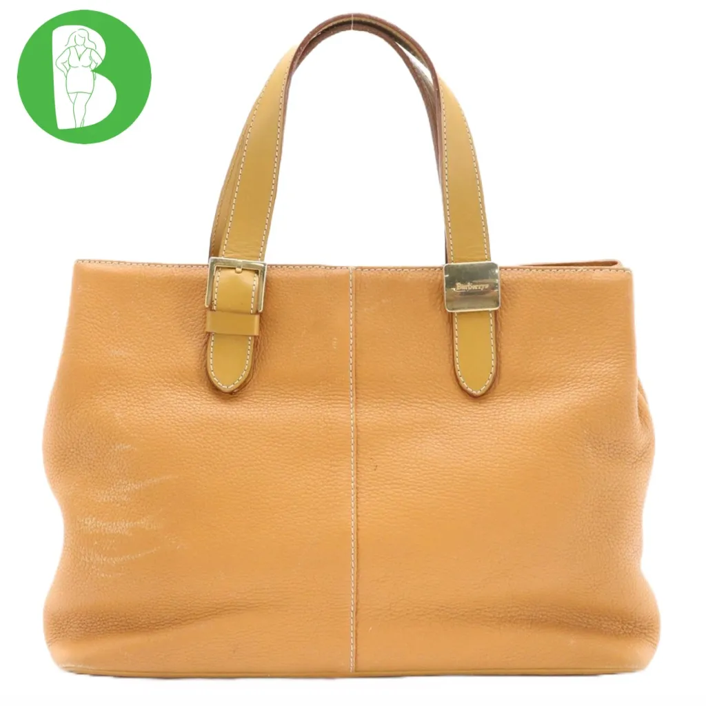 VTG BURBERRYS GOLDEN OCHRE GRAINED LEATHER TOTE W/HOUSE CHECK CANVAS INTERIOR - Image 2