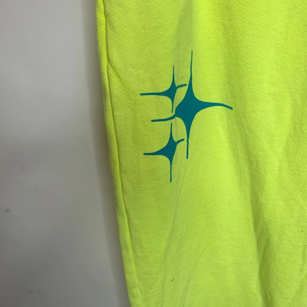 Club Fantasy Neon Yellow Starlight Sweatpants Sz Small - Image 4