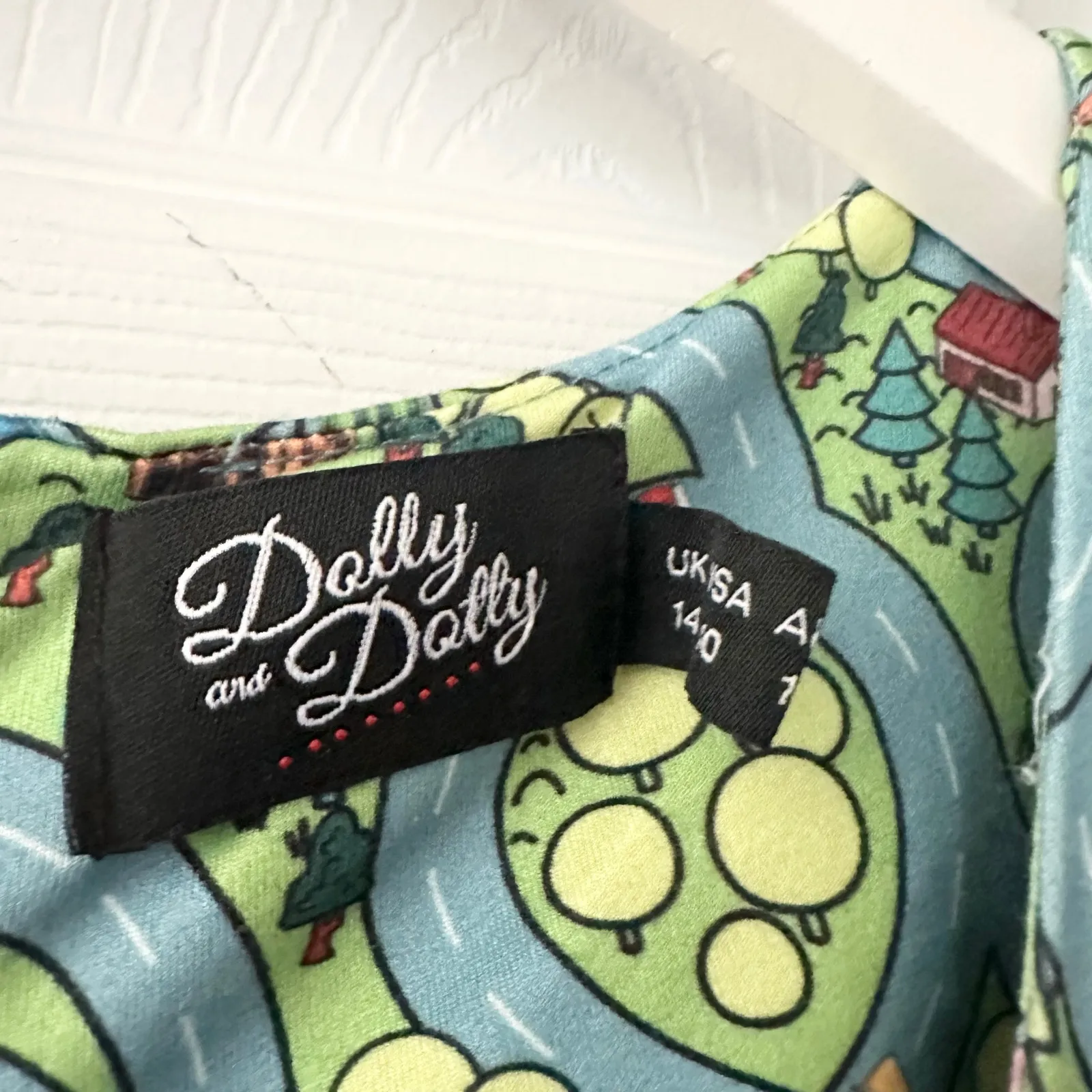 Dolly and Dotty Unique Vintage Billie Green Car Race Track Midi Flared Dress 10 - Image 5