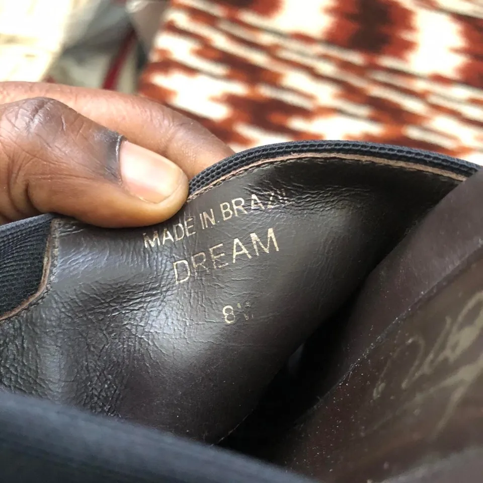 Brighton Black Brown leather silver accents high heel wedges mules sandals pump - Image 2