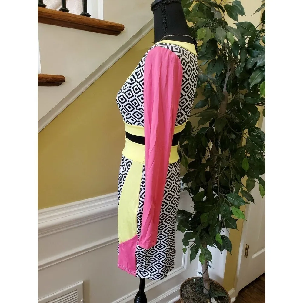 Sleeveless Zipper Casual Short Skirt Set 2pcs SZ L Pink Size L - Image 4