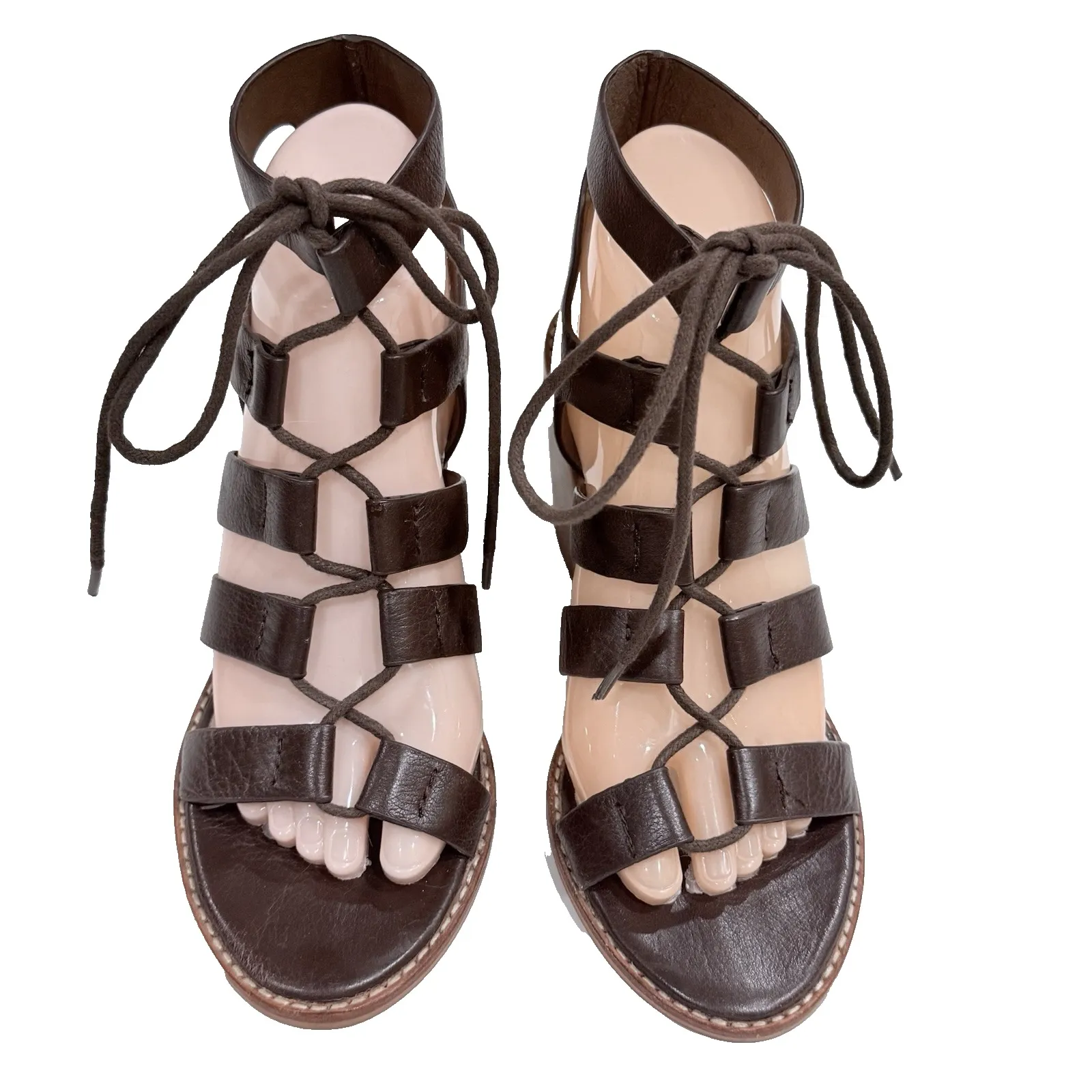 Sol Sana Leather Sandal Heel Women EU 38 US 7.5 Rudey Lace Up Gladiator Brown - Image 3