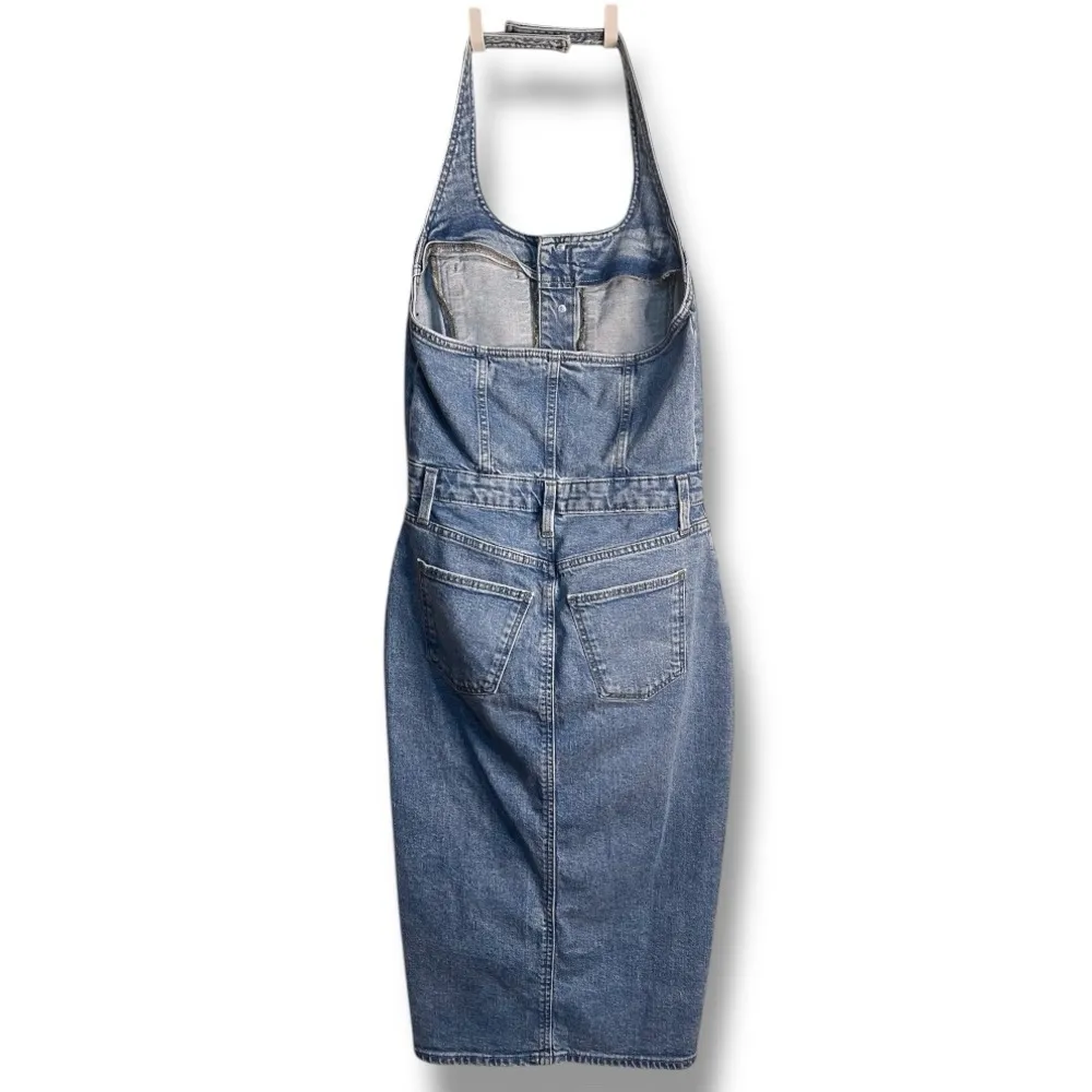 Women's Halter Denim Midi Dress Universal Thread Medium Wash Size 0 Open Back - Image 4