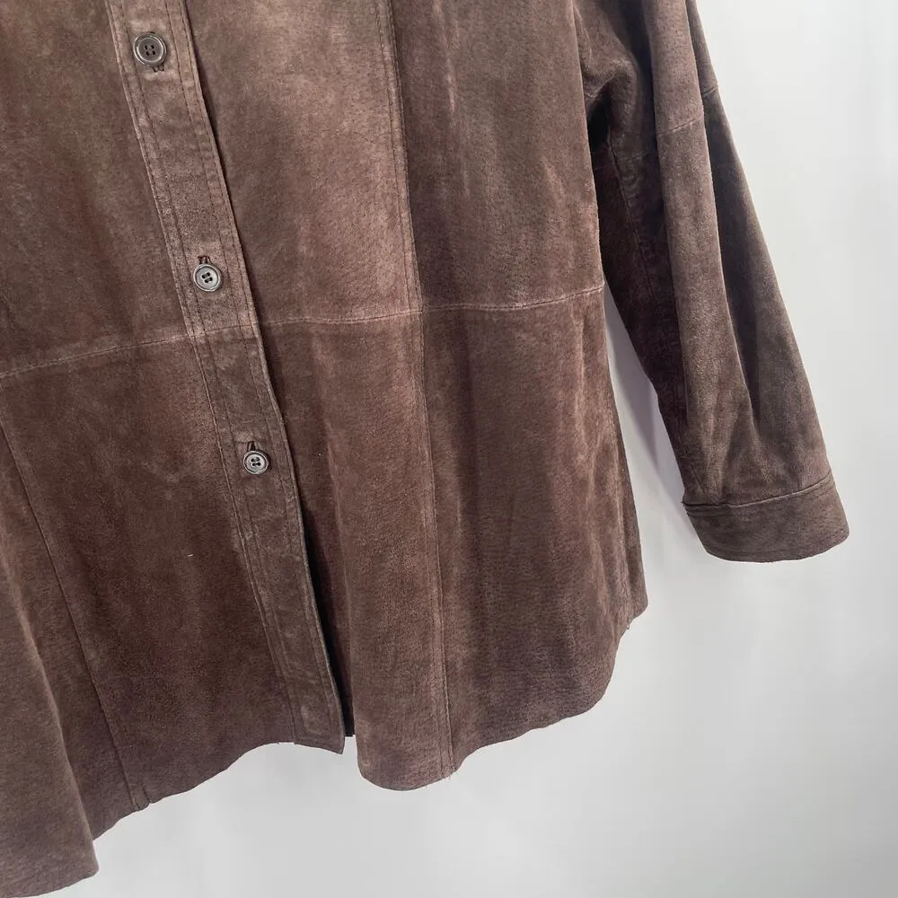 VINTAGE Nygard Shacket Suede Button Down Jacket Size 14 Shirt Western Brown - Image 11