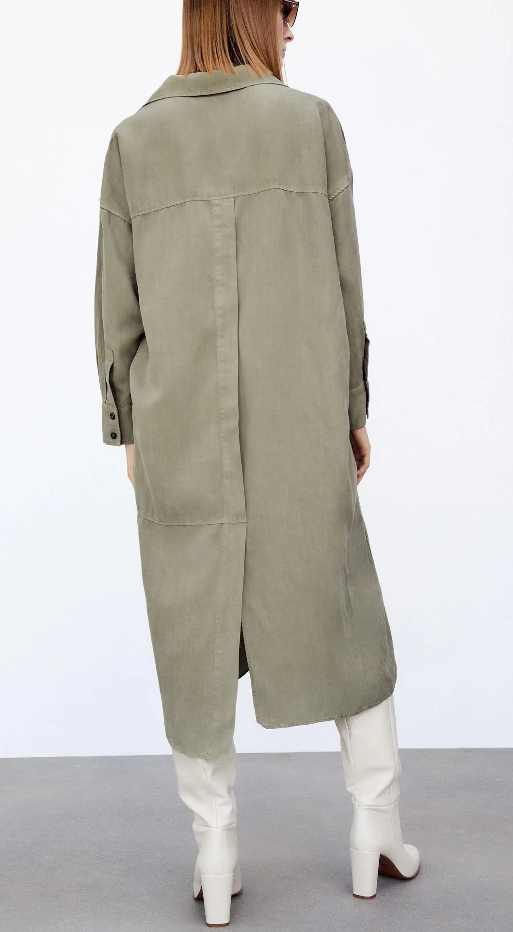 ZARA Green Linen Blend Shirt Dress with Pockets Size M - Image 8