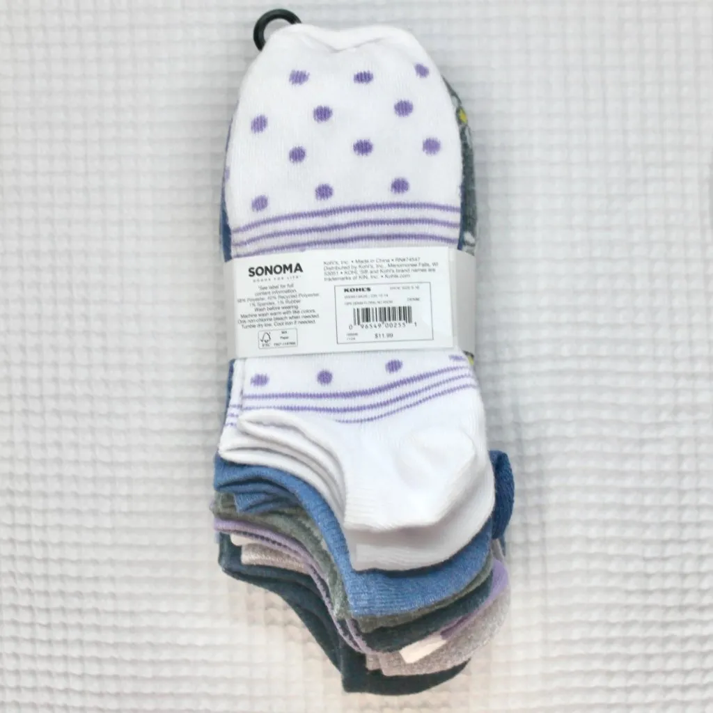 NWT Sonoma Blue Purple Grey Floral Stripes No-Show Socks 10 Pairs Pack - Image 4