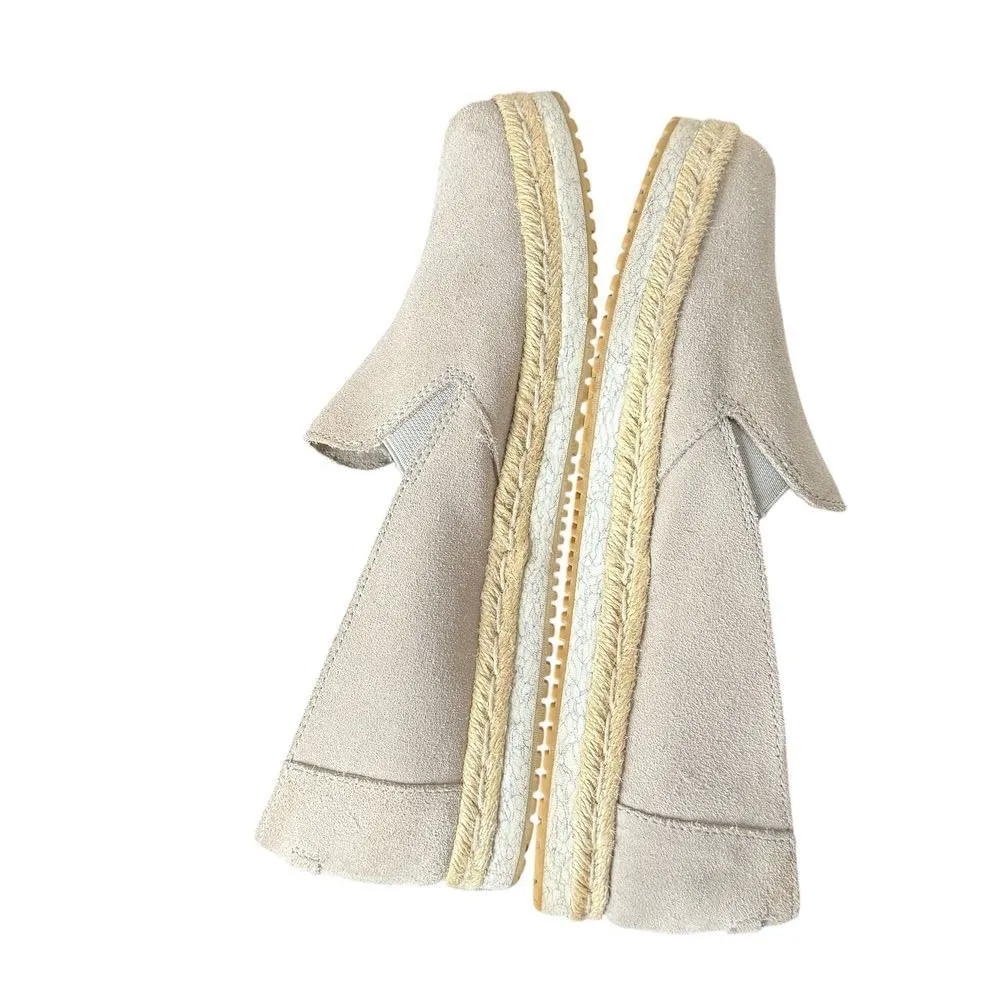 TOMS Espadrilles Women's 10 Gray Suede Leather Palma Slip On Shoes Jute Platform - Image 6