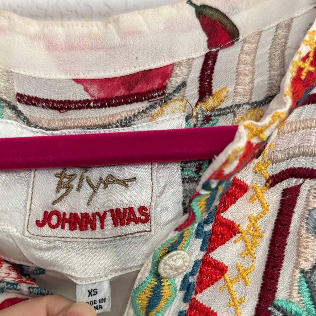 Johnny Was Biya Bracciana Embroidered Silk Long Sleeve Boho Top XS - Image 5