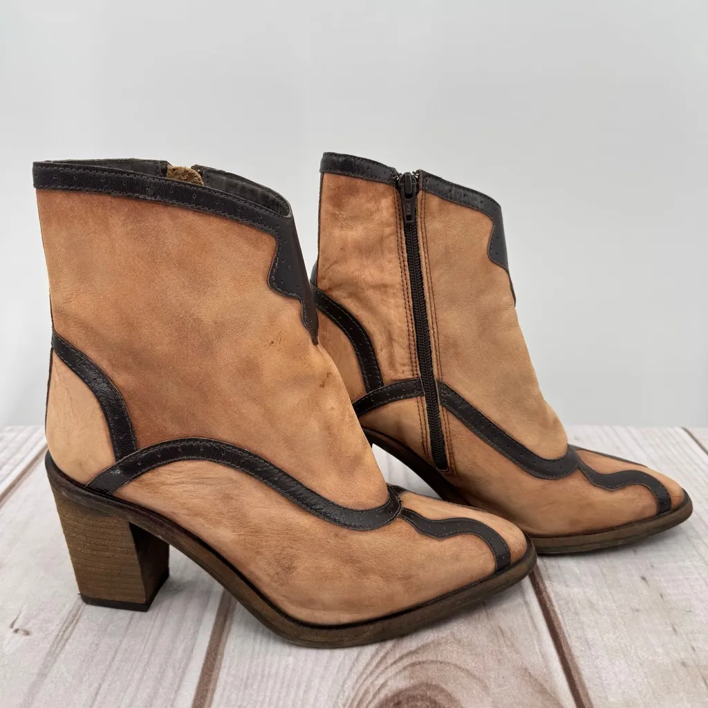 Free People Winding Road Ankle Boots Brown & Black Leather Western Anthropologie - Image 4