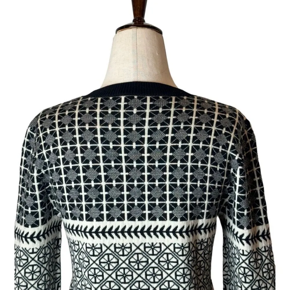 Jason Wu Sweater Womens Small Black Ivory Wool Knit Crew Neck Fair Isle Pullover - Image 6