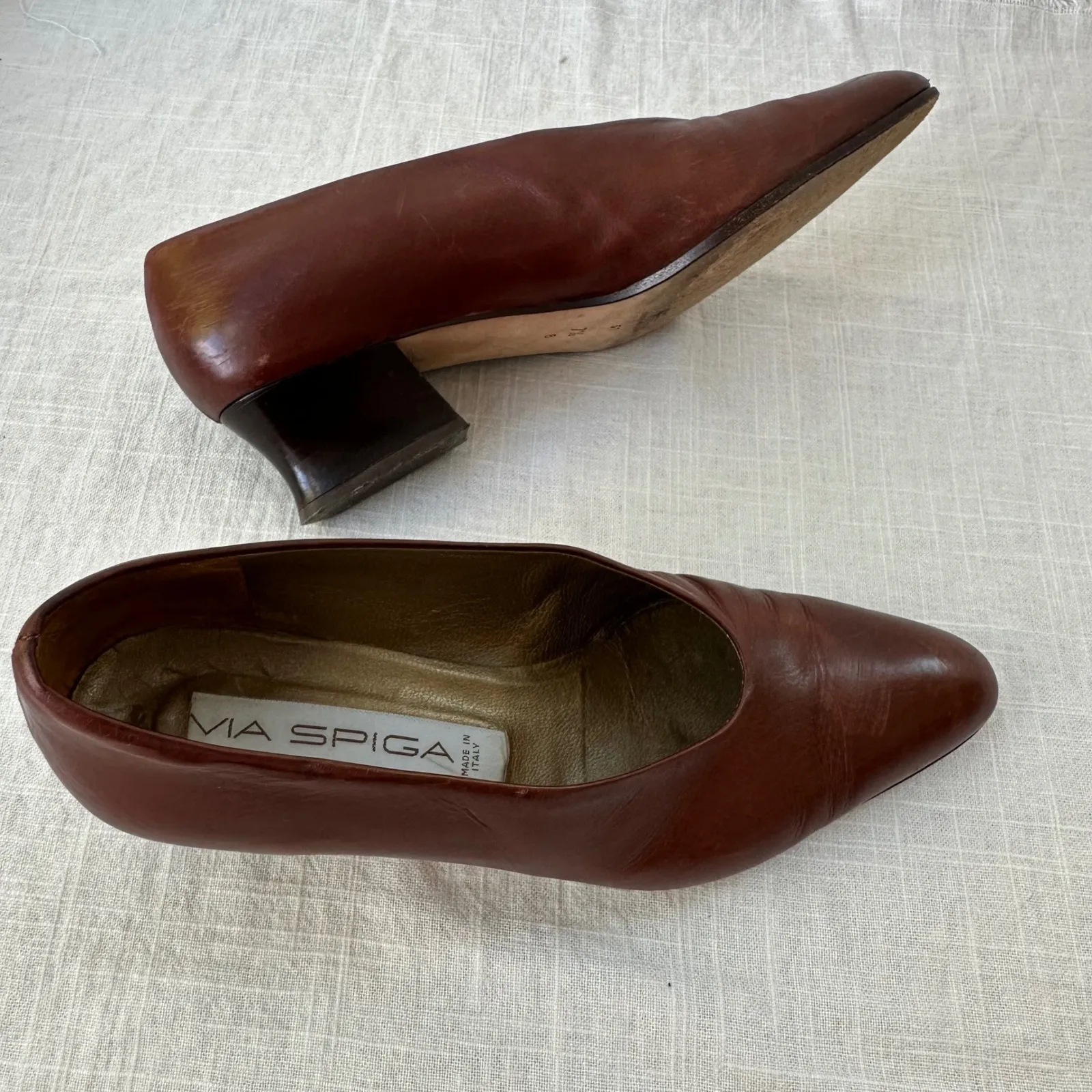 Via Spiga Vintage Womens Shoes‎ 7.5 Brown Leather 90s Y2K Low Heel Pump - Image 10