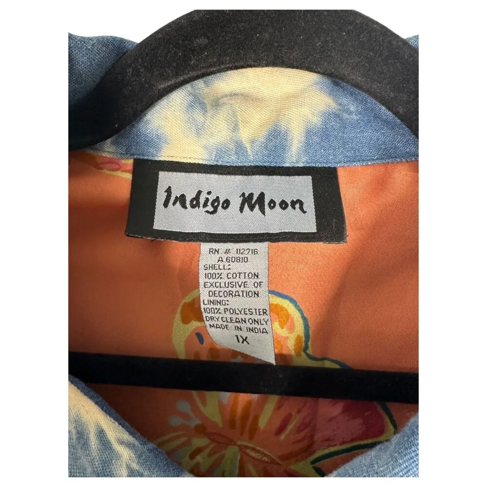 Indigo Moon Butterfly Boho Patchwork Art to Wear Shacket Size 1X - Image 4