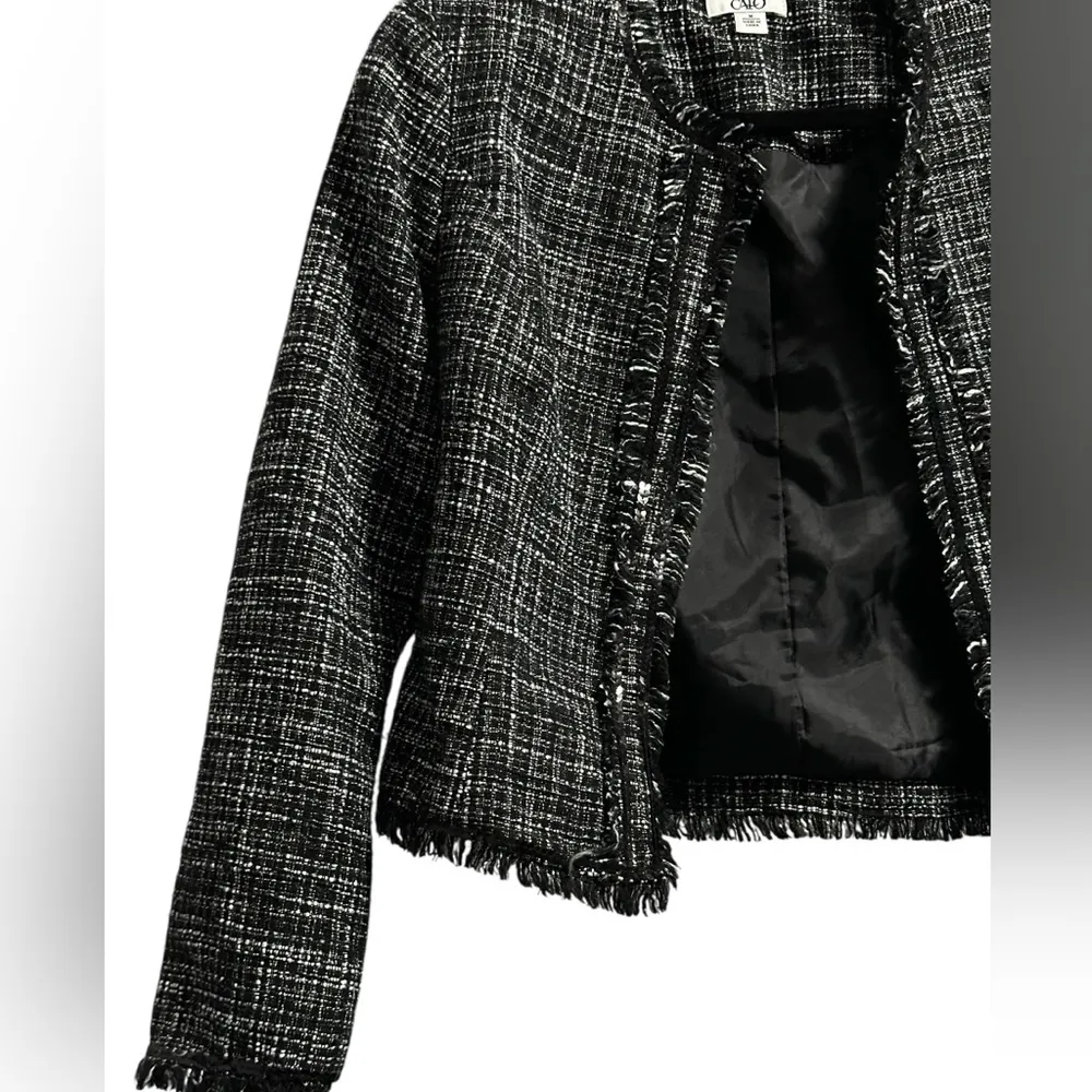 Cato Women's Black Tweed Jacket Open Front Size M - Image 10
