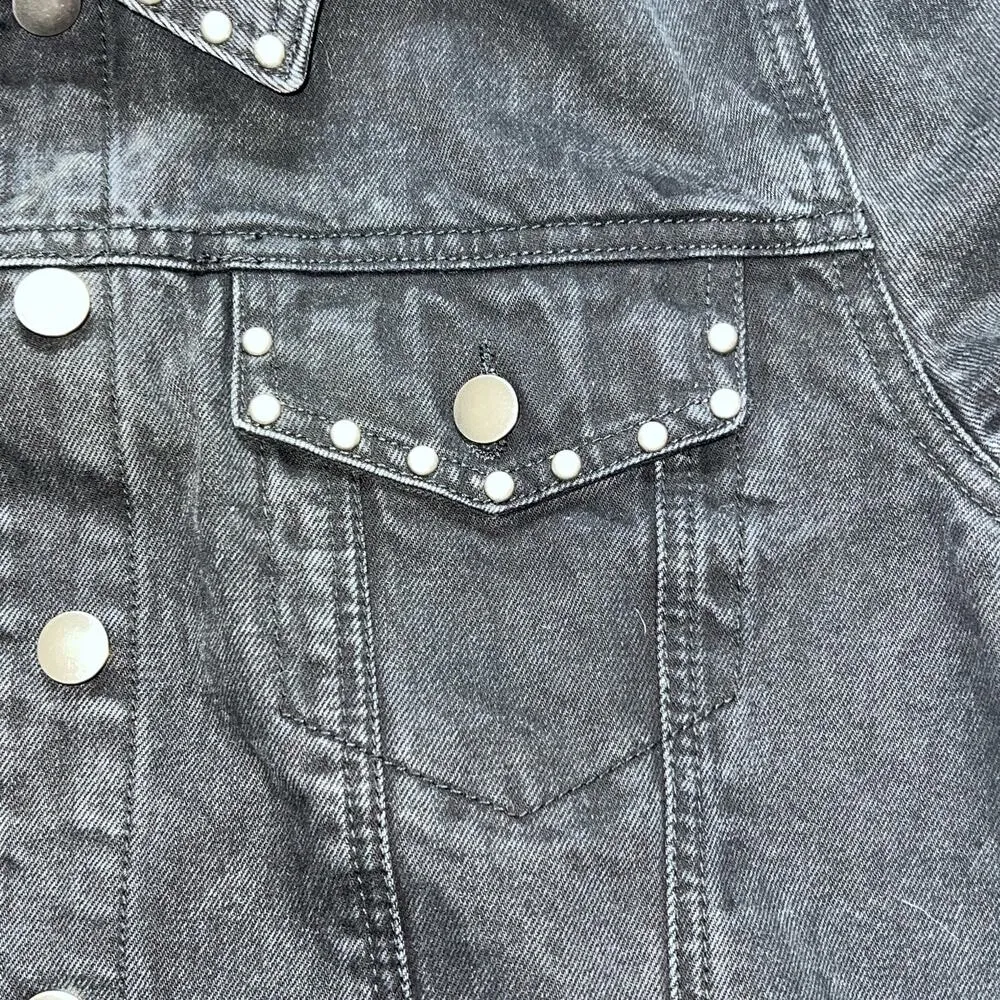 Forever 21 Women's Black Studded Denim Jacket Size L Casual - Image 6