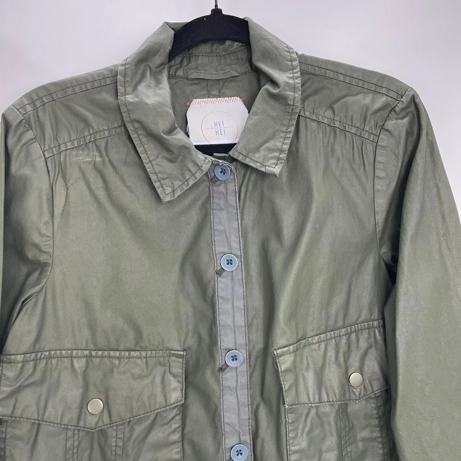 Hei Hei Women's Olive Green Cotton Button Down Utility Gorp Core Jacket Medium - Image 5