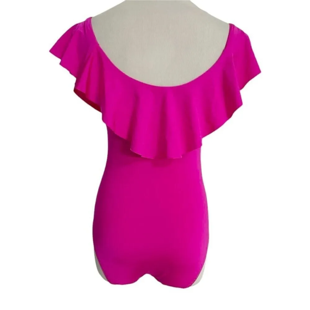Trina Turk Size 2  One Piece Off The Shoulder Bathing Suit Swimwear Ruffle - Image 7