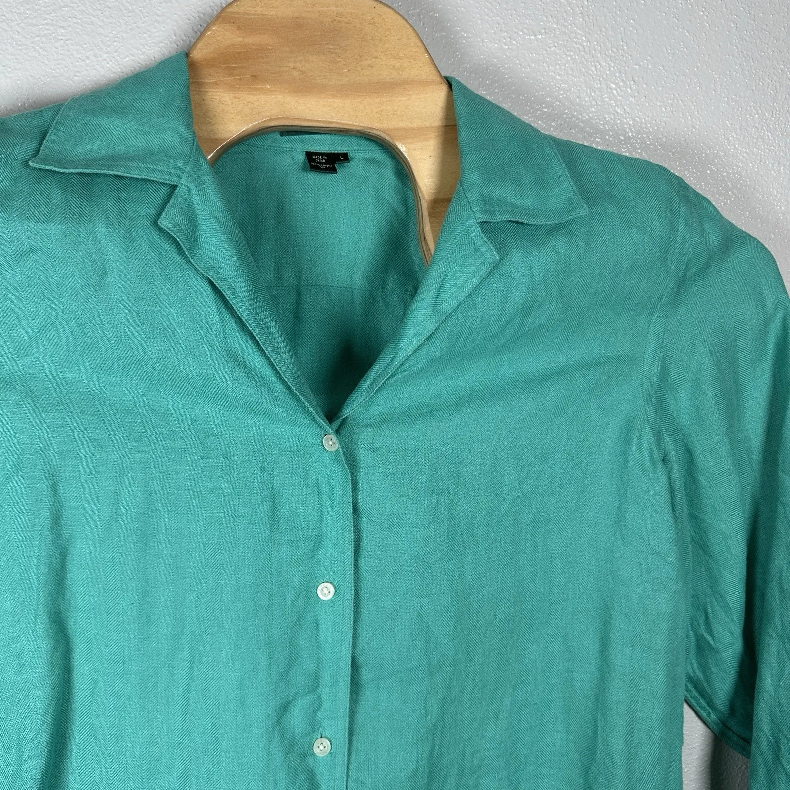 Lauren Ralph Lauren Womens Large Turquoise Linen Shirt 3/4 Sleeve Button Up - Image 2
