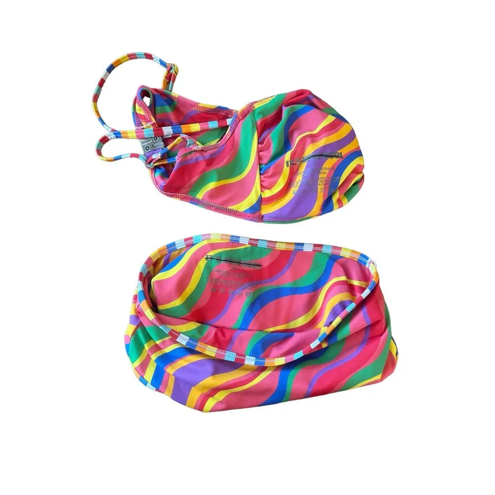Its Now Cool by Free People Waisted Duo Pant and Bandeau Rainbow Bikini Set XS - Image 9