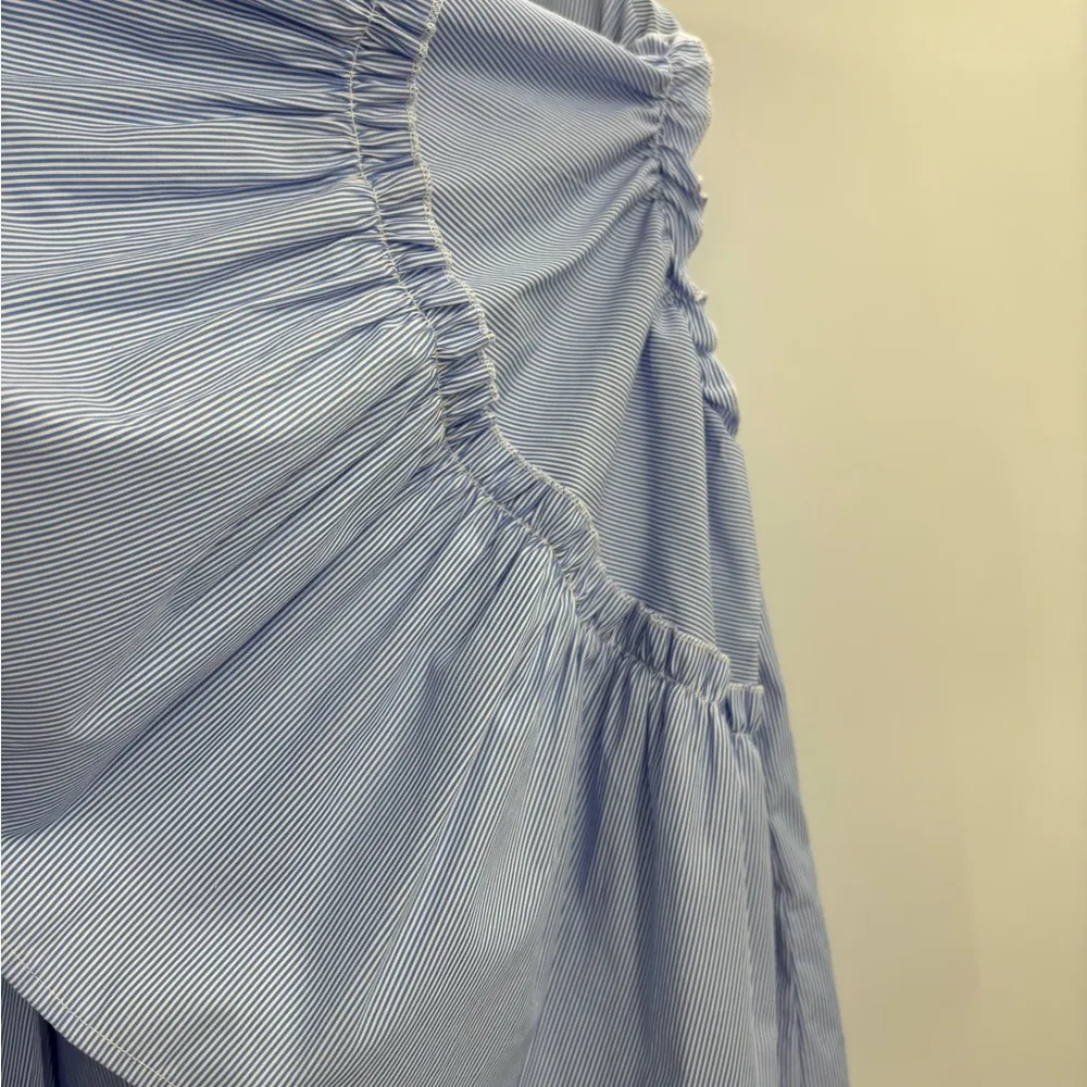 Women's DRA Blue White Stripes Long Sleeve bell Sleeves Blouse Shirt size xs - Image 6