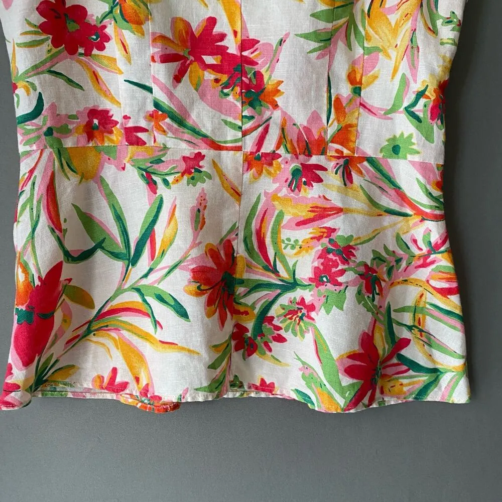 J. Crew‎ sz 0 pink green floral linen cotton vacation blouse - Image 8