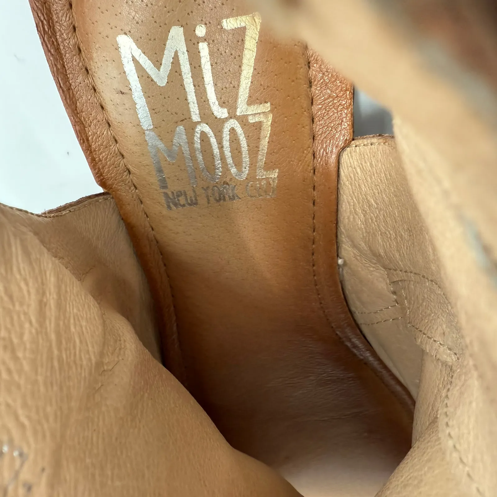 Miz Mooz Flaire Sandals Size 38 *WIDE* (US 7.5-8) Leather Ruched Brandy Zipper - Image 10