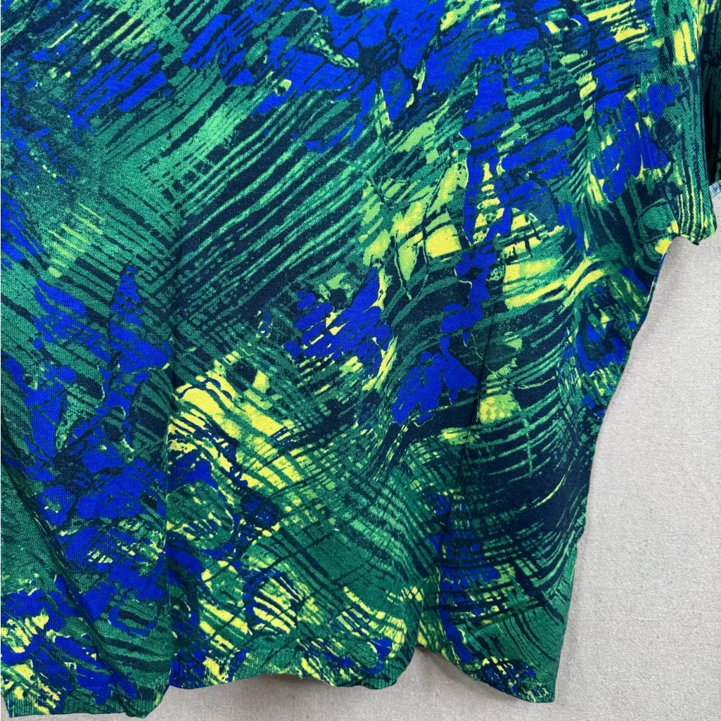 KENAR Blue Green Silk Blend Daphne Knit Top Sz XL Multicolor Print Short Sleeve - Image 5