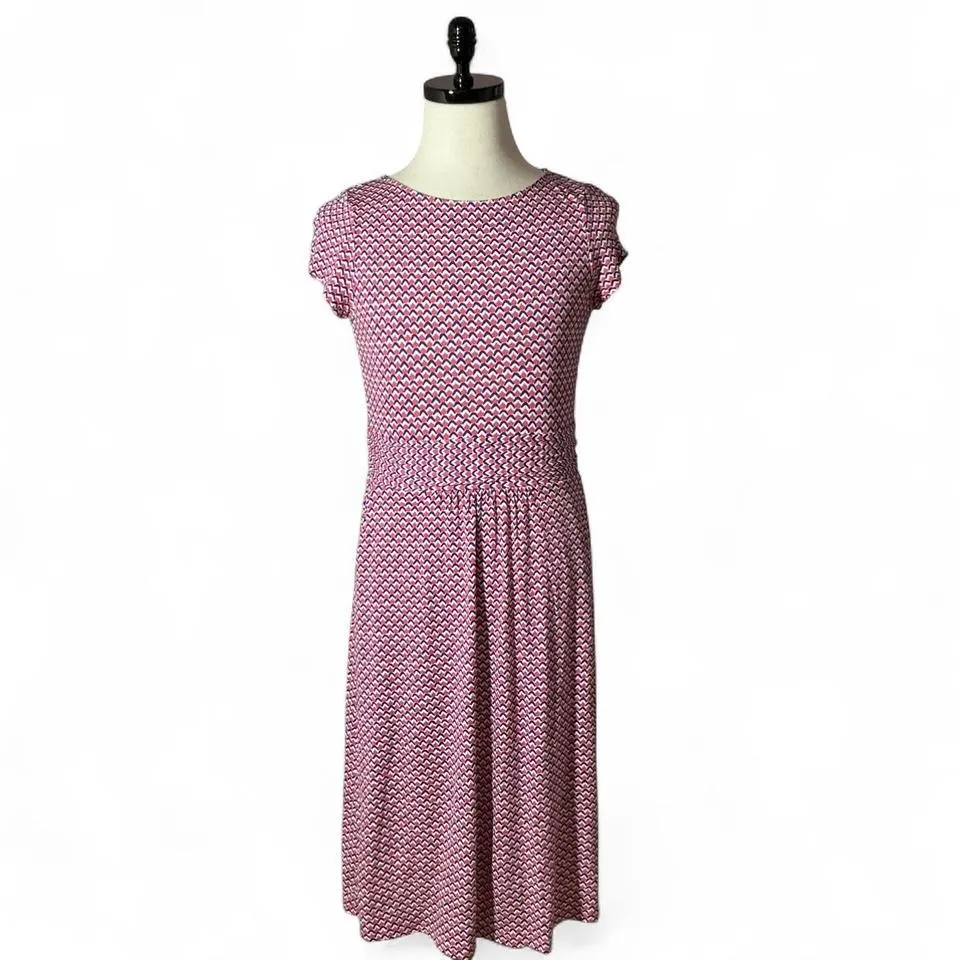 Boden Amelie Jersey Women's Pink Blue Zigzag Print Smocked Waist Dress Pockets‎ Size 6 - Image 2