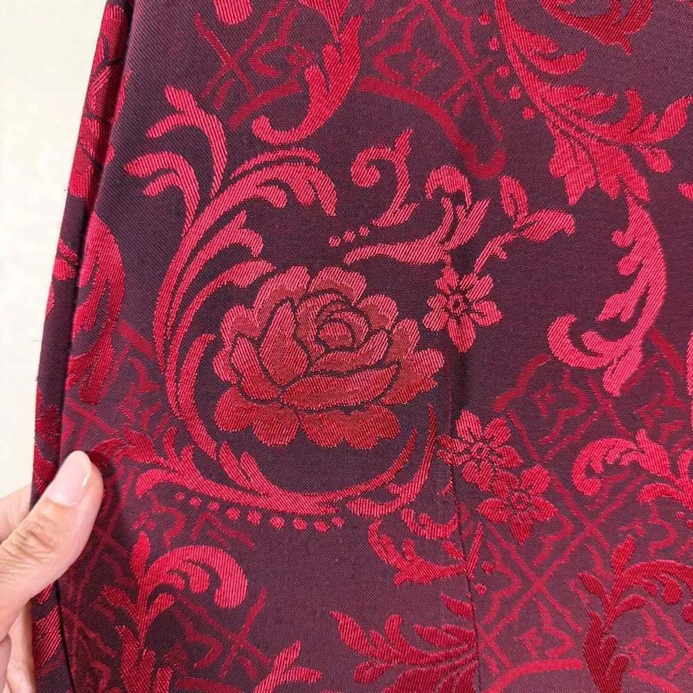 Elegant Jacquard Long Sleeve Blazer Blouse Red Black Raised Floral Shoulder Pads - Image 9