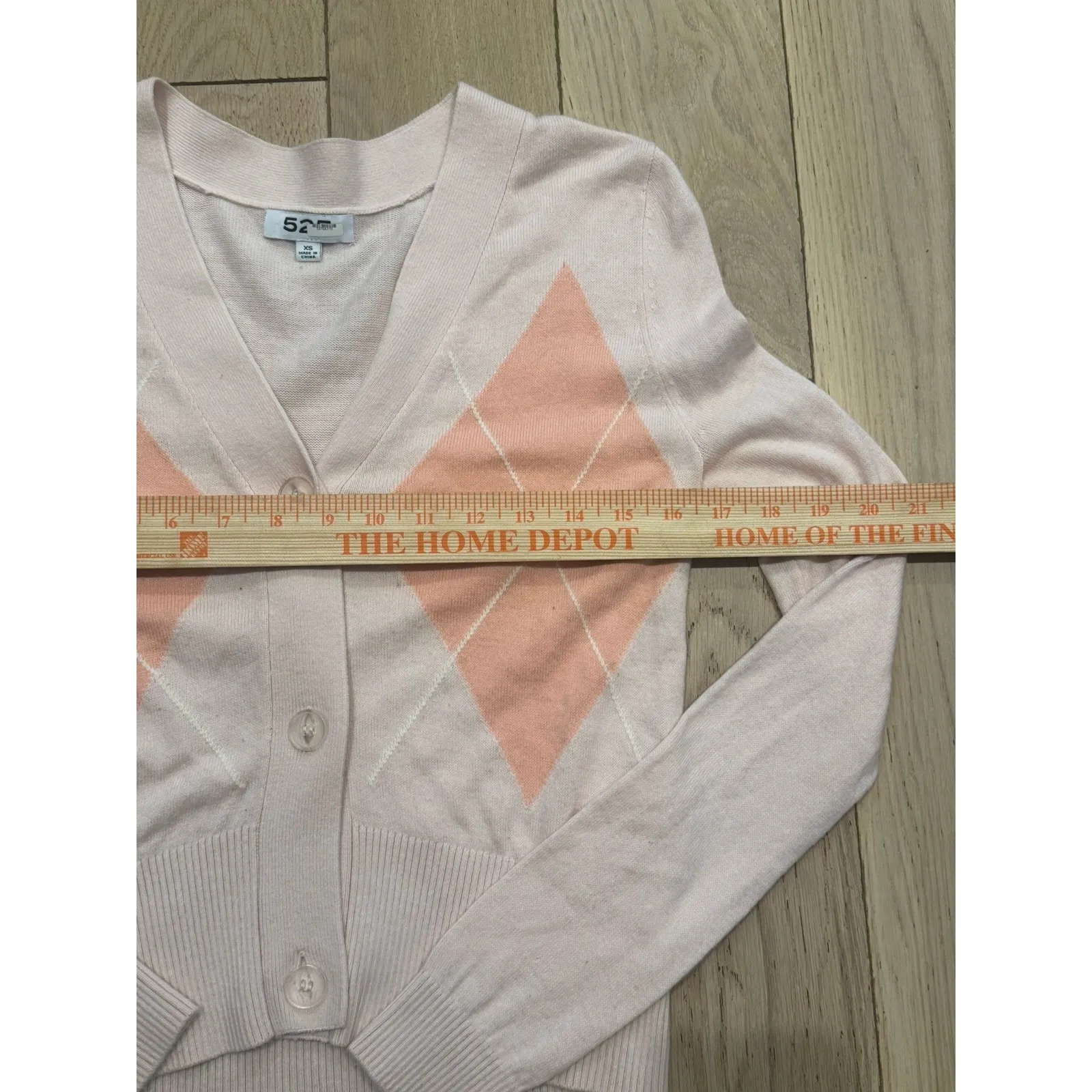 Women's XS 525 America Vintage Baby Pink Academia Spring Argyle Cardigan Sweater - Image 5